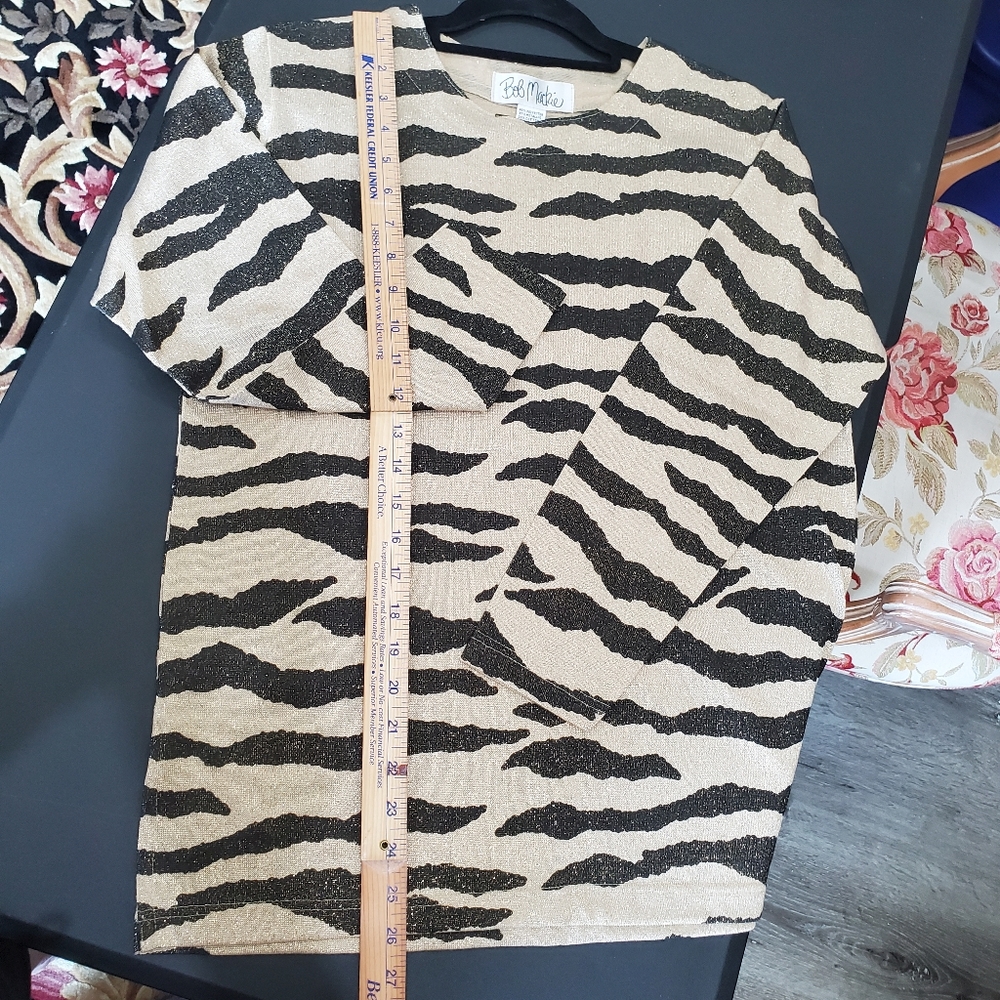 Bob Mackie Vintage tunic style top TIGER Gold Black Size P/M Designer - Picture 13 of 16